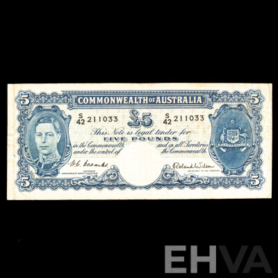 Australian 1952 Five Pound Note, Coombs/Wilson 