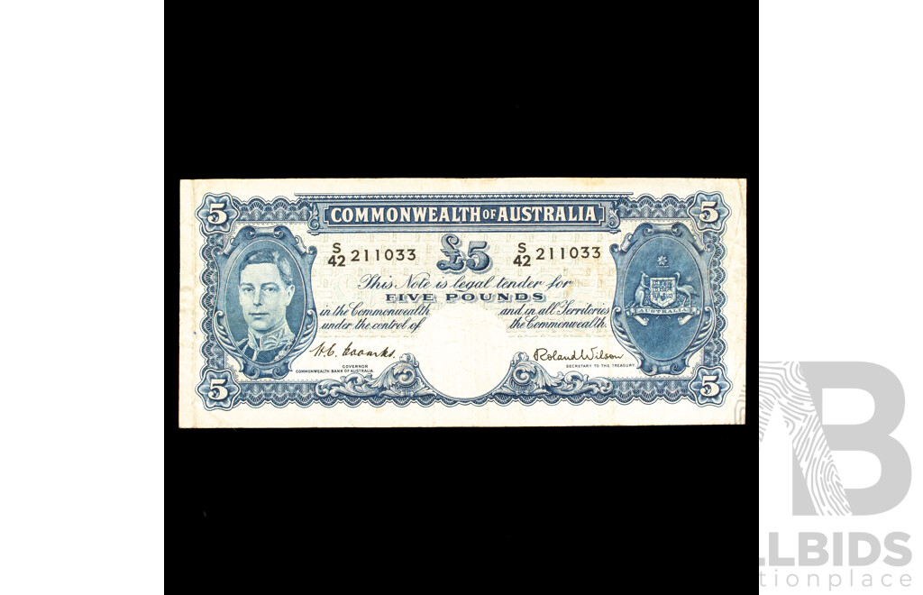 Australian 1952 Five Pound Note, Coombs/Wilson