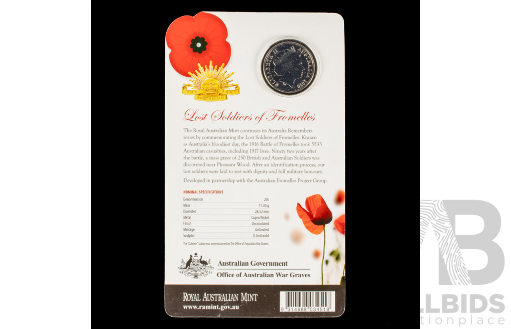 Australian 2010 50c coin. Lost Soldiers Fromelles.