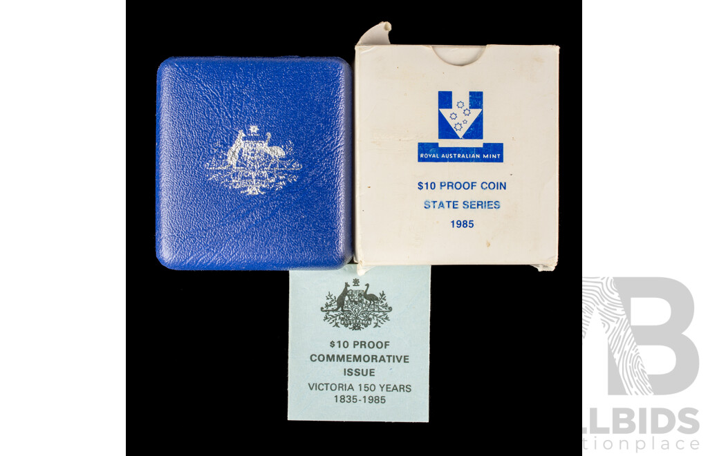 Australian 1985 20 Proof silver $10 coin. Victoria.