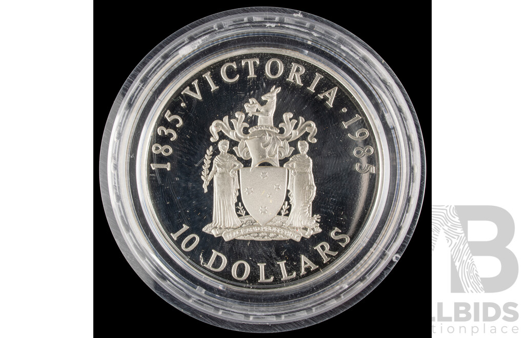 Australian 1985 20 Proof silver $10 coin. Victoria.