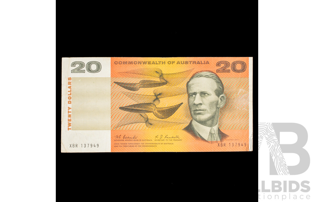 Australian 1967 $20 note. R402 Coombs Randall, XBR 137949.