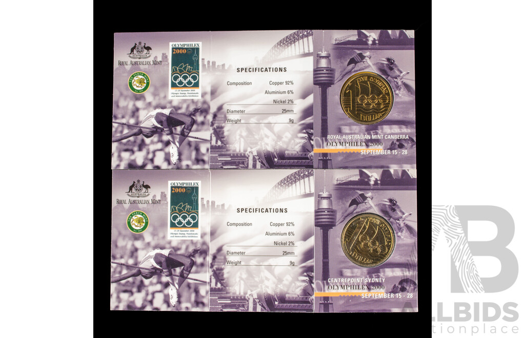 Two Australian 2000 Sydney Olympics $1 coins. Mint marked S and C.