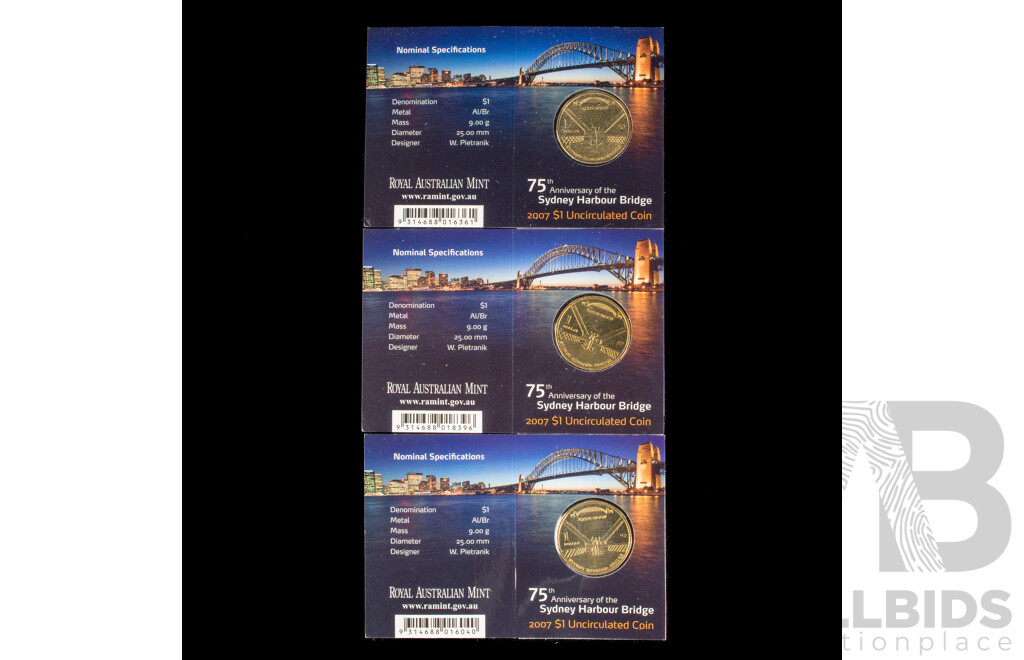 Three Australian 2007 Harbour Bridge 75 years. Mint marked M C S.