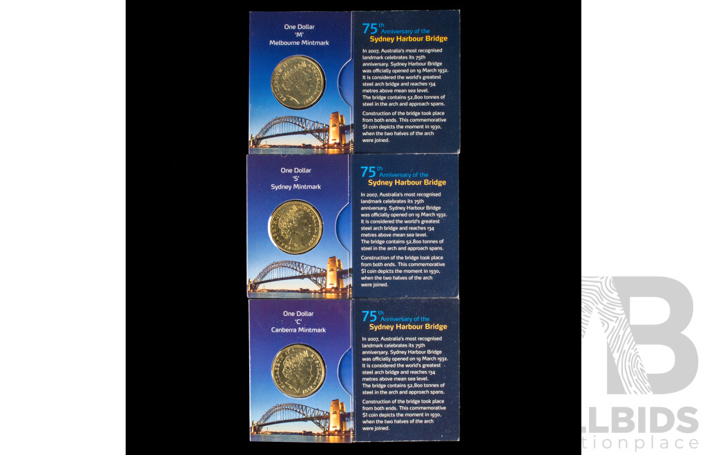 Three Australian 2007 Harbour Bridge 75 years. Mint marked M C S.