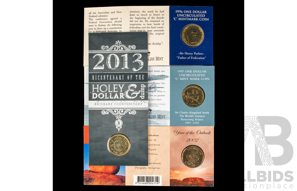 Australian 1996 1997 2002 2013 Mint marked $1 coins.