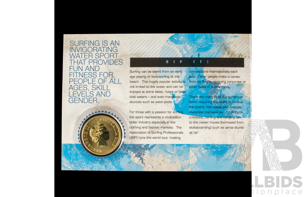 2013 Perth Mint coloured $1 coin. Surfing.