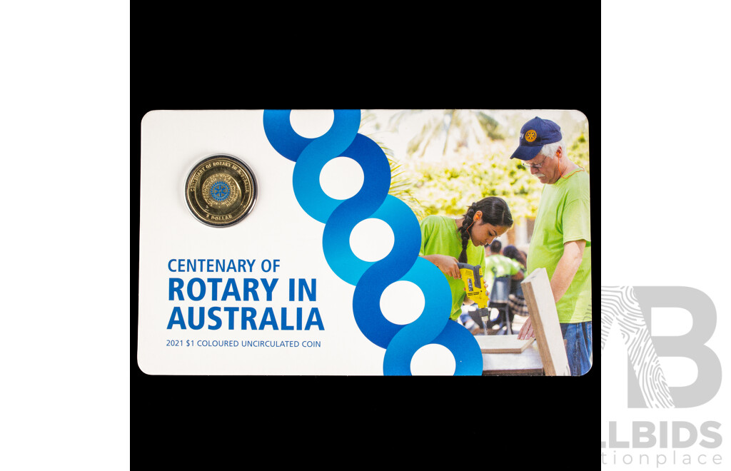 Australian 2021 Rotary in Australia $1 coloured coin. 100 years in Australia.