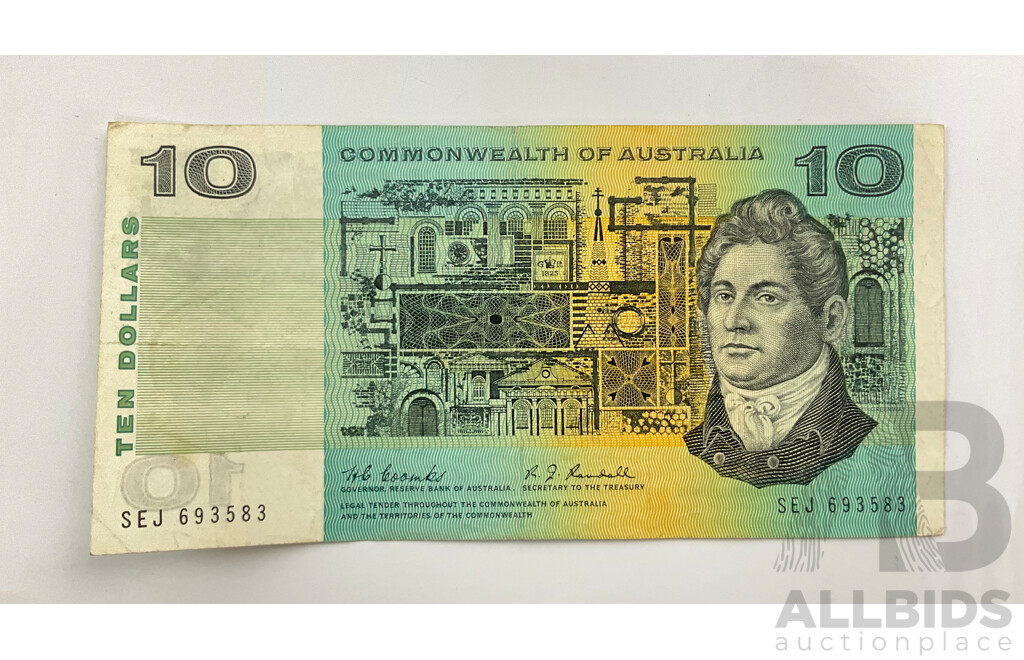 Australian 1967 Ten Dollar Note R302 Coombs/Randall, SEJ 693583
