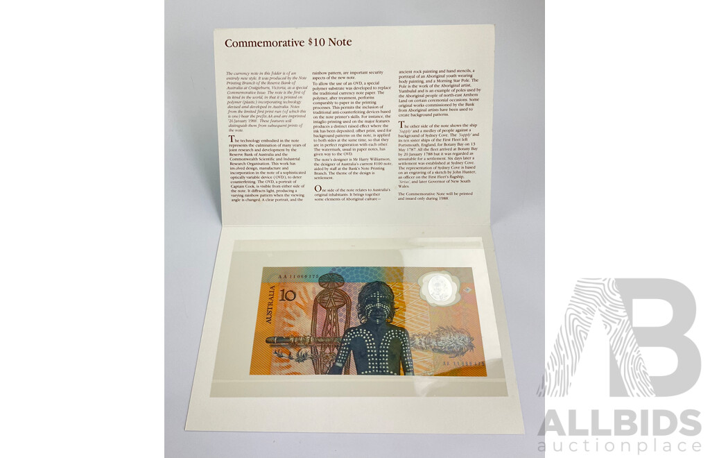 Australian 1988 Ten Dollar Note, Bicentennial Commemorative AA11066175