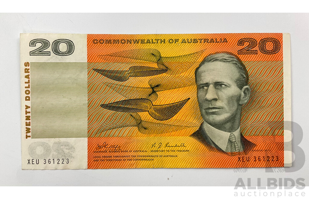 Australian 1968 Twenty Dollar Note R403L, Last Prefix XEU 361223