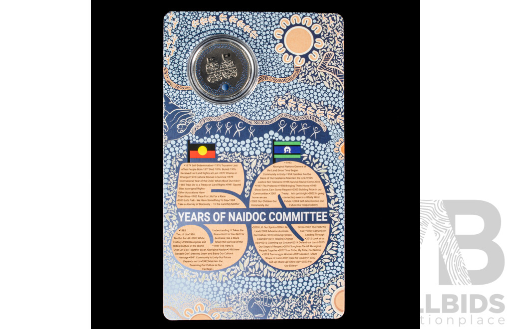 Australian 2024 Coloured 50c coin 50 years AIDOC Committee.