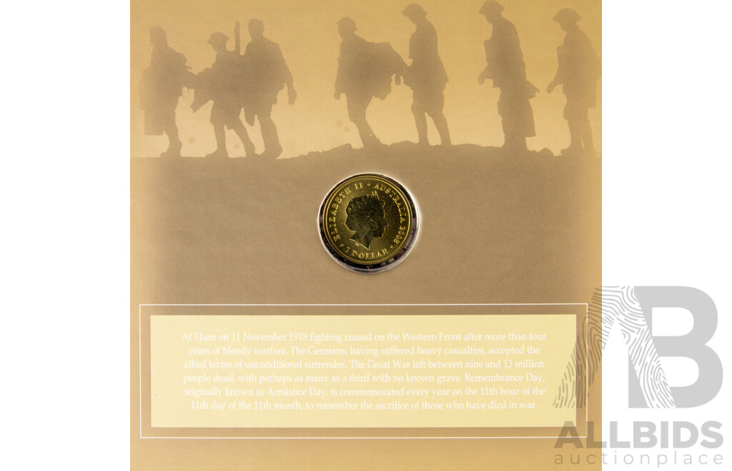 Australian Perth Mint 2008 One Dollar Coin and Stamp Album, Lest We Forget.