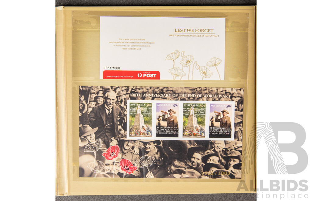 Australian Perth Mint 2008 One Dollar Coin and Stamp Album, Lest We Forget.