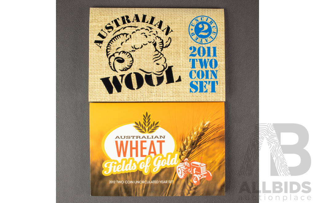 Australian 2011 Wool and 2012 Australian Wheat Two Coin Sets, $1 and 20c