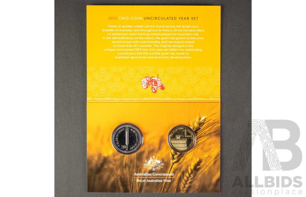 Australian 2011 Wool and 2012 Australian Wheat Two Coin Sets, $1 and 20c