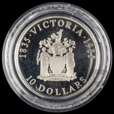 Australian 1985 20 Proof silver $10 coin. Victoria.