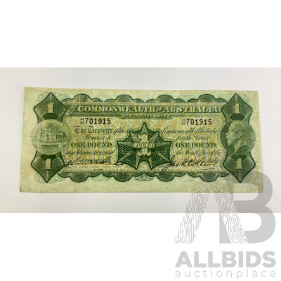 Australian 1923 One Pound Note, Miller/Collins, Last Prefix H61 701915, R23L.