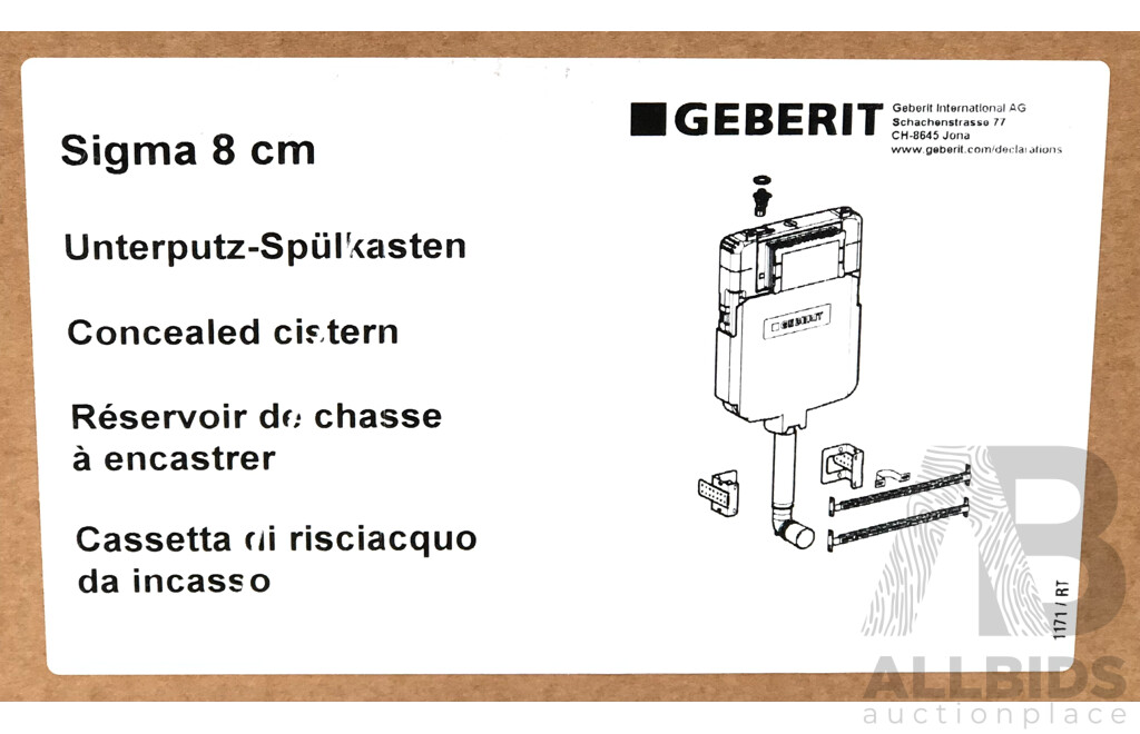Geberit Sigma Concealed 8cm Cistern 4.5 / 3 Litres and Dual Flush Actuator Plate- Brand New - RRP $780.00