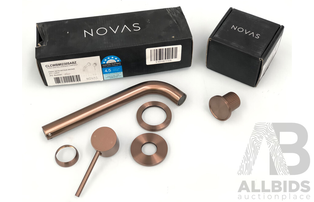 Novas Satin Bronze Basin Mixer and Frame Robe Hook  - Brand New