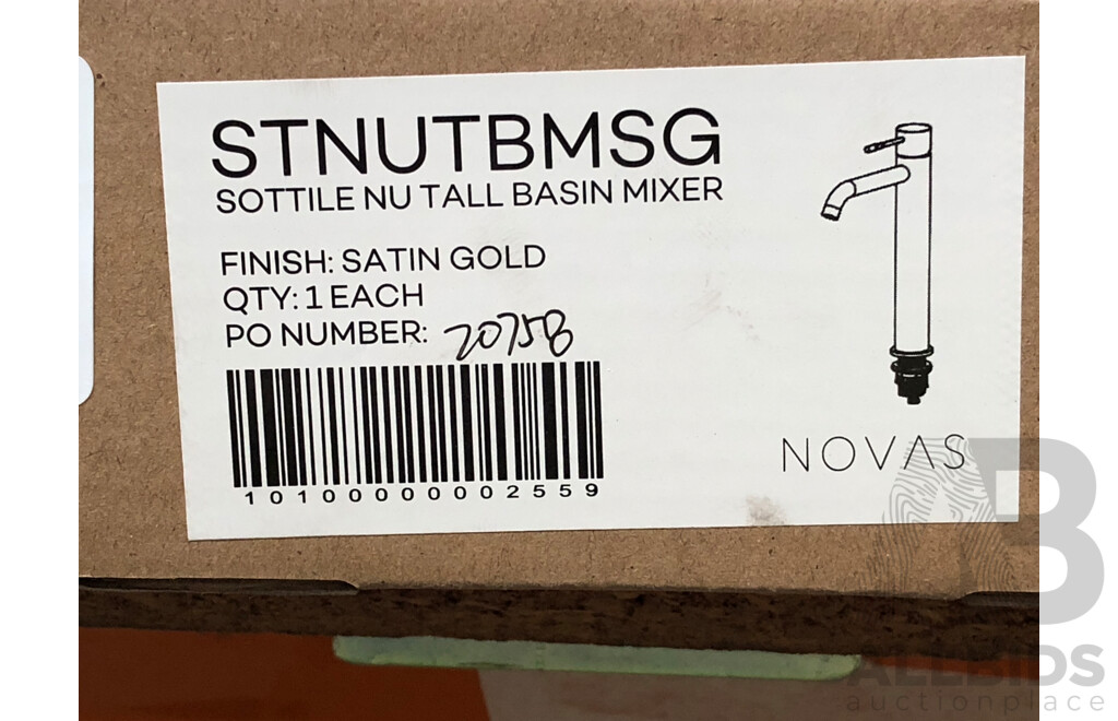 Novas Sottile Nu Tall Basin Mixer - Satin Gold - New