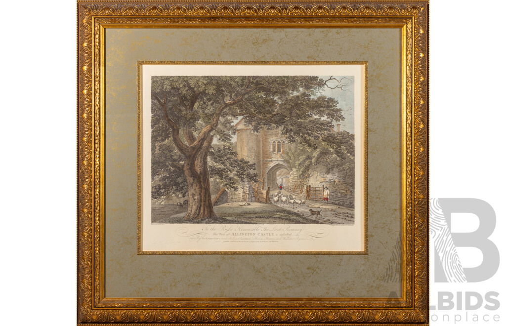 After Thomas Hearne, (18/19th Centuries, British, 1744-1817), 'The View From Allington Castle, Wonderful Coloured Engraving in Carved Gilt Frame, 71 x 77 cm (frame)