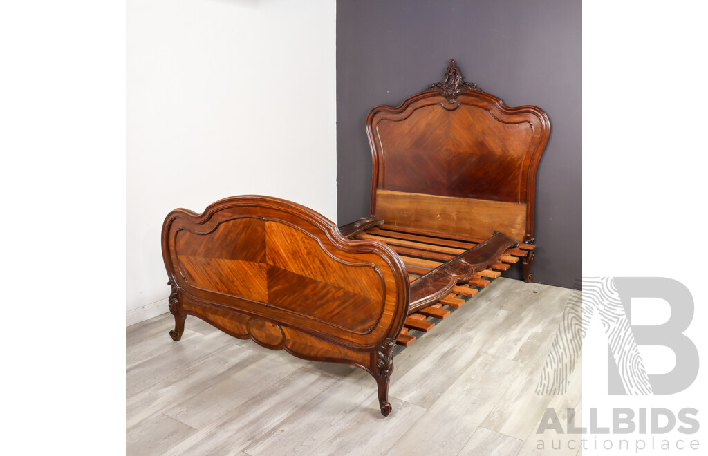 Heavily Carved Louis XV Rosewood Queen Sized Bed Frame