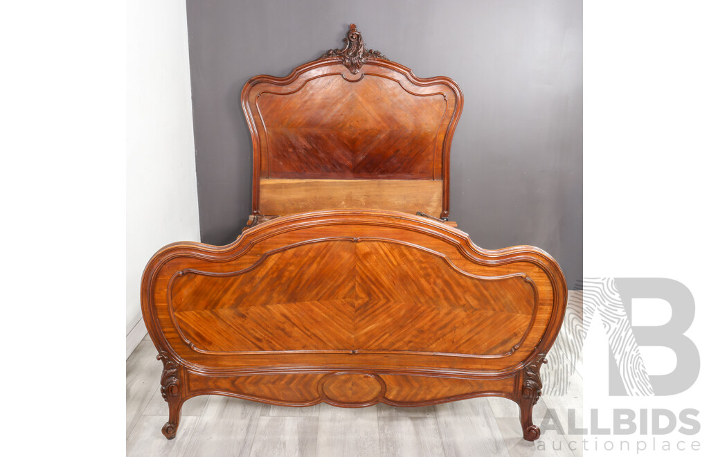 Heavily Carved Louis XV Rosewood Queen Sized Bed Frame