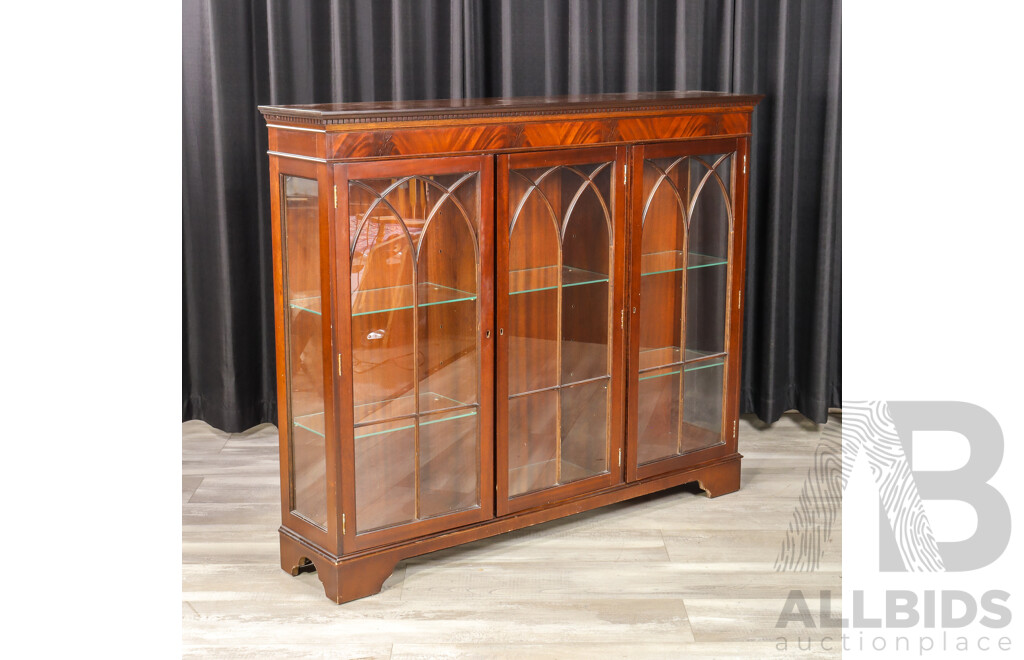 Victorian Flame Mahogany Dwarf Bookcase with Three Astrigal Doors