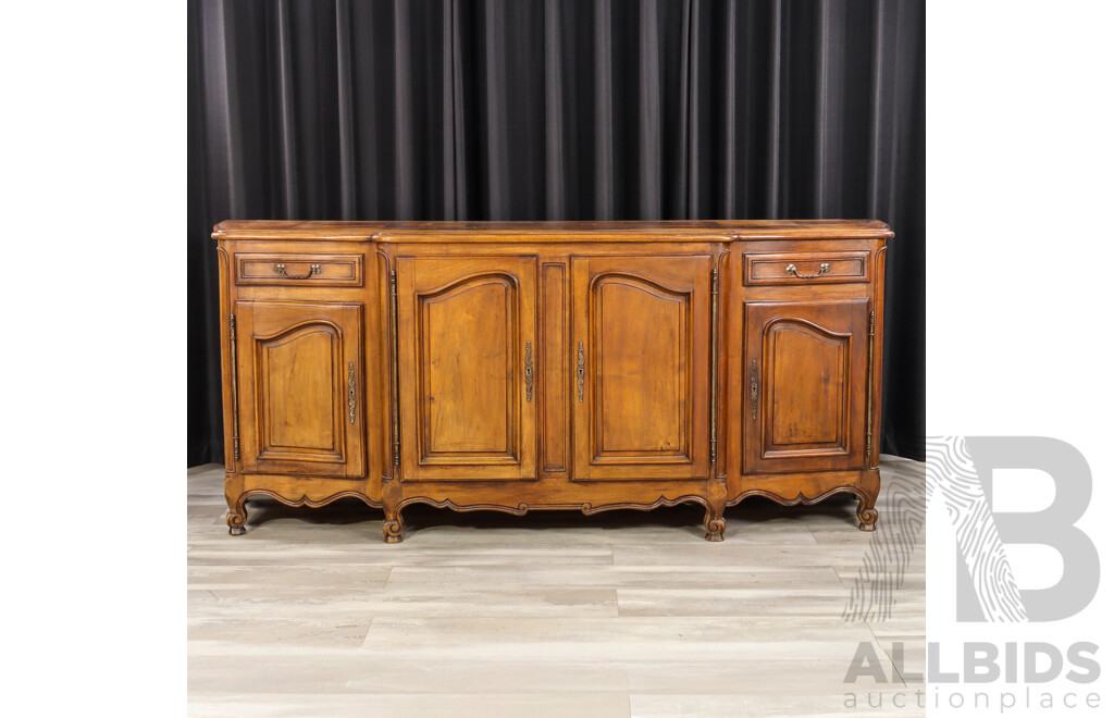 Large French Provincial Elm Sideboard with Two Drawers and Four Doors