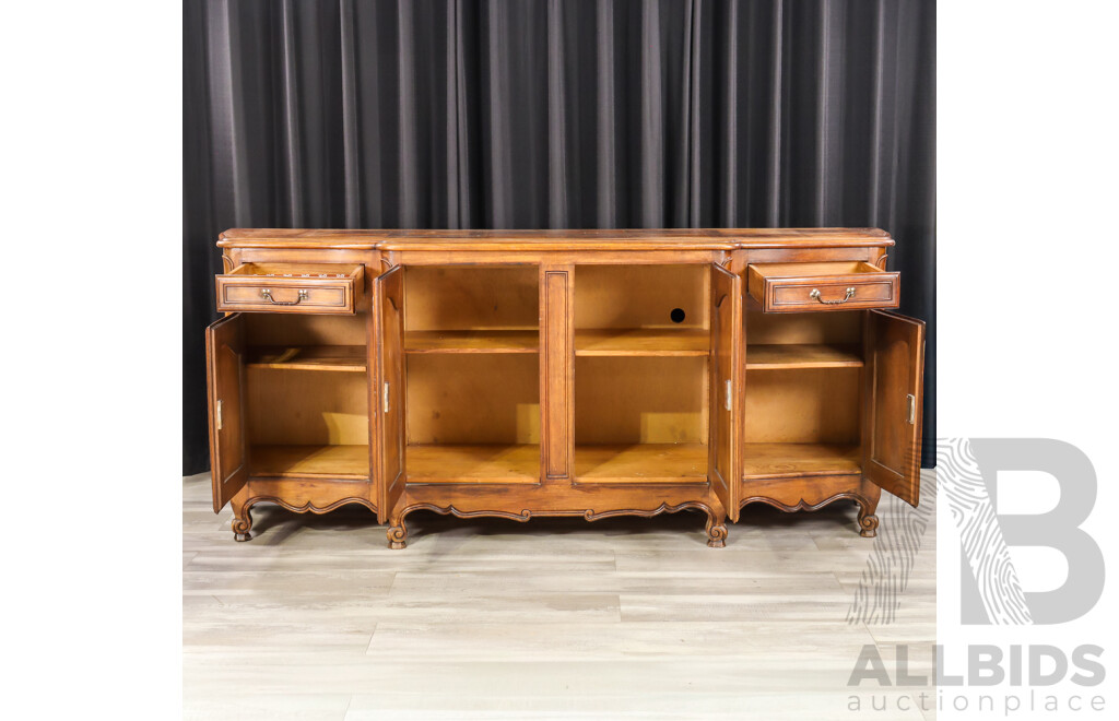 Large French Provincial Elm Sideboard with Two Drawers and Four Doors