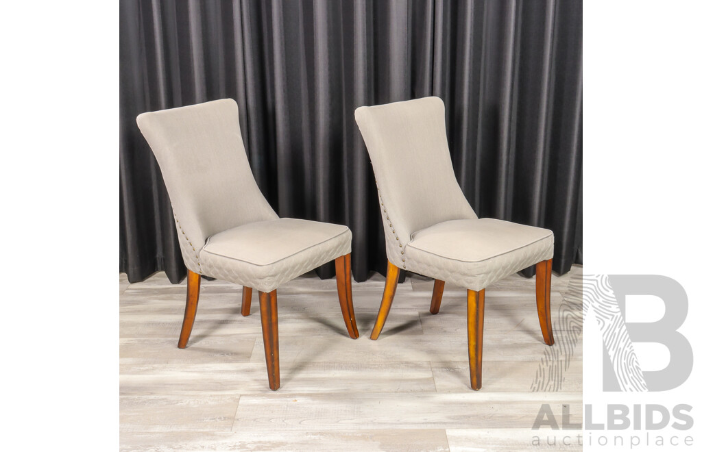 Pair of Upholstered Dining Chairs with Lion Knocker Medalion to Rear
