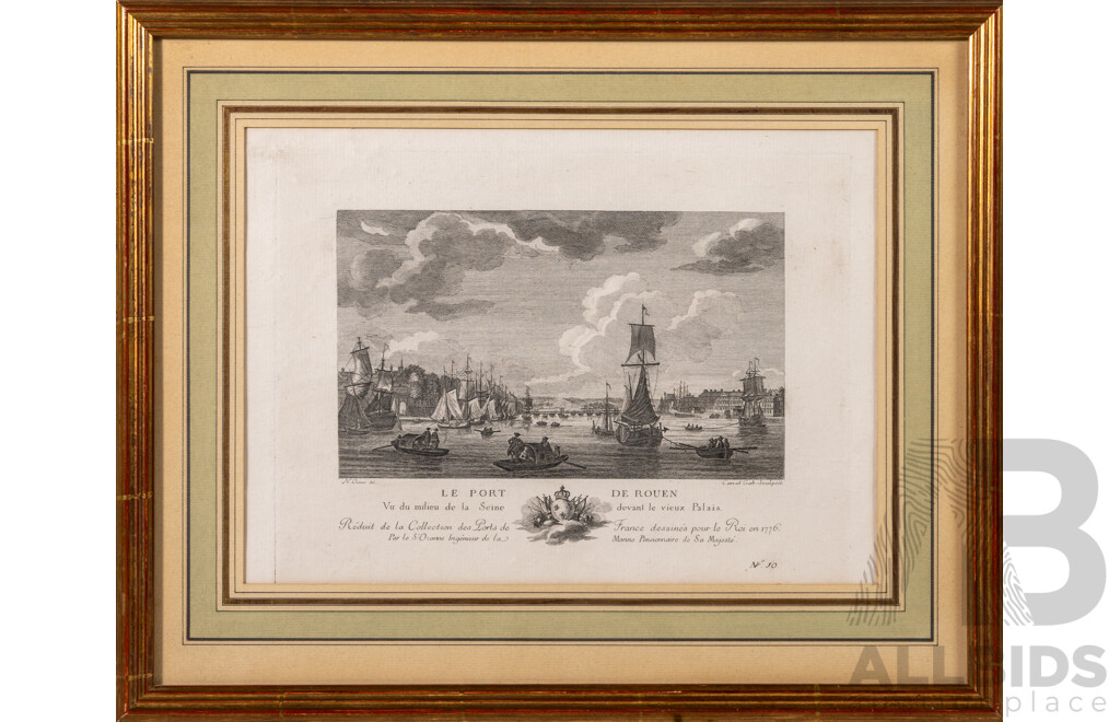 Le Port De Rouen [The Port of Rouen], Framed Antique Steel Engraving, 36 x 45 cm (frame)