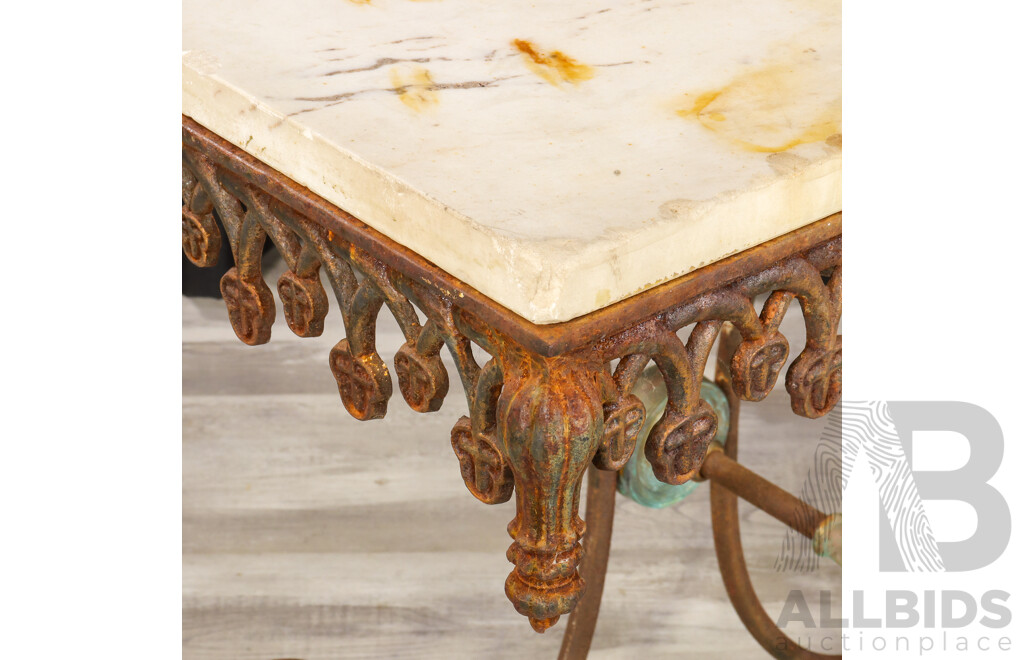 Late 19th Century Marble Top Butchers Table with Wrought Iron Base