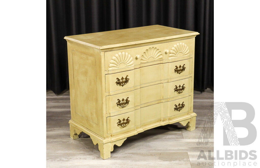 Vintage Painted Four Drawer Chest with Shell Form Drawer Fronts