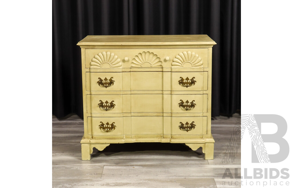 Vintage Painted Four Drawer Chest with Shell Form Drawer Fronts