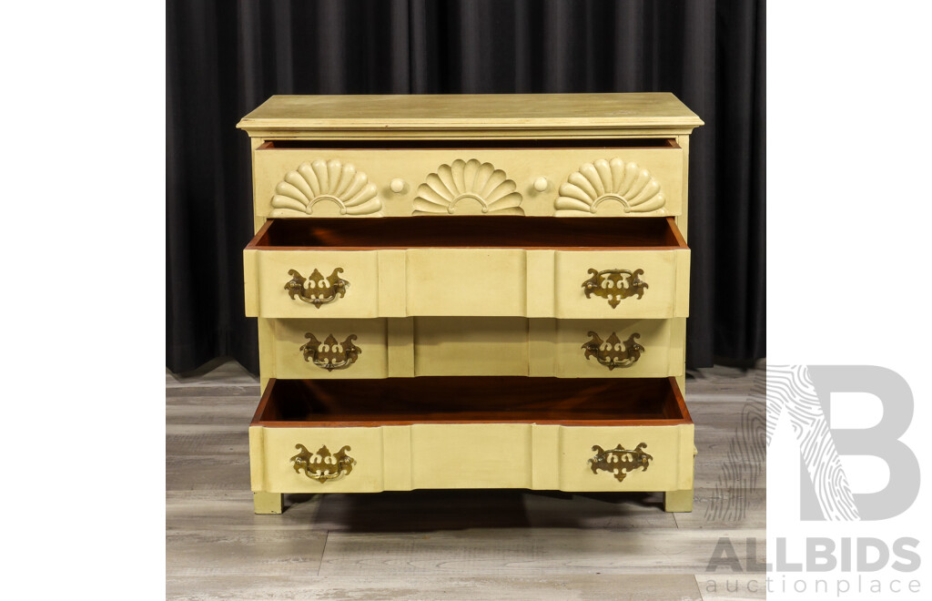 Vintage Painted Four Drawer Chest with Shell Form Drawer Fronts