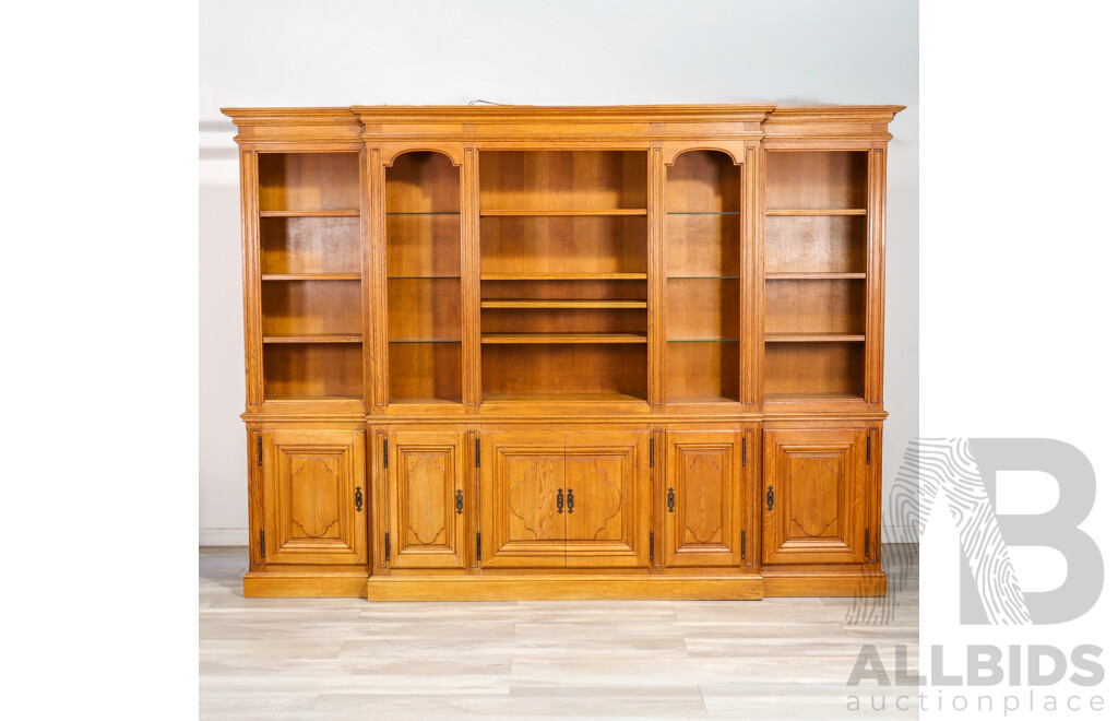 Impressive French Cherrywood Three Piece Open Bookcase with Six Panel Doors