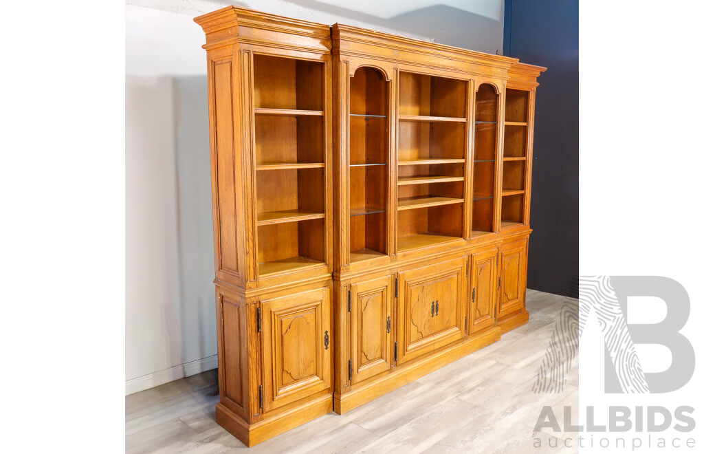 Impressive French Cherrywood Three Piece Open Bookcase with Six Panel Doors