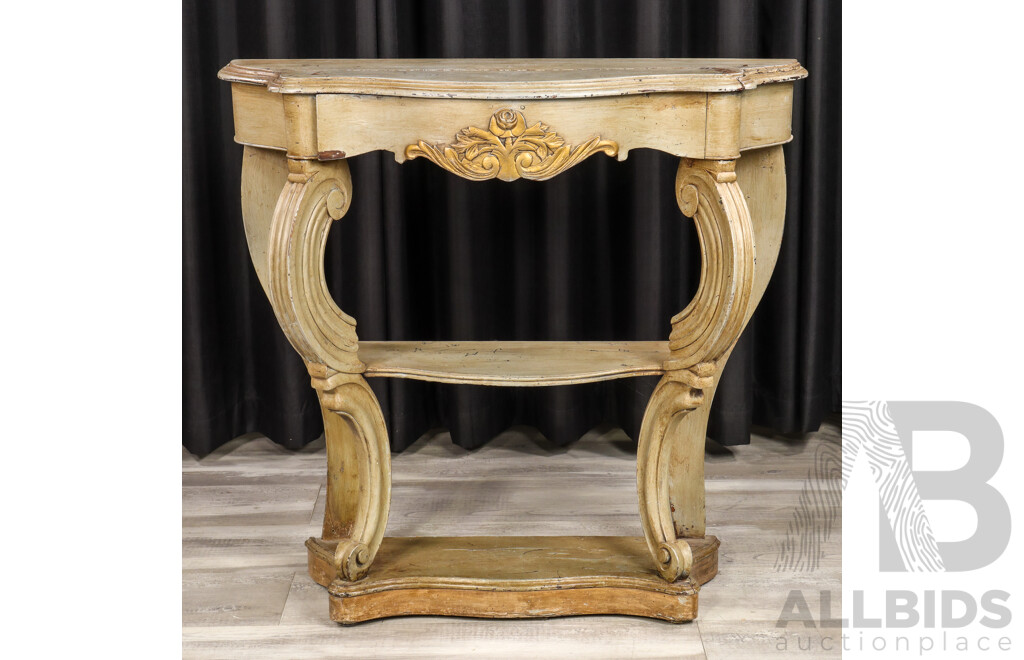 French Elm Serpentine Front Console Table