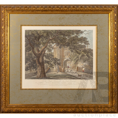 After Thomas Hearne, (18/19th Centuries, British, 1744-1817), 'The View From Allington Castle, Wonderful Coloured Engraving in Carved Gilt Frame, 71 x 77 cm (frame)