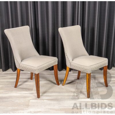 Pair of Upholstered Dining Chairs with Lion Knocker Medalion to Rear