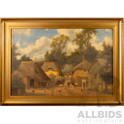 Artist Unknown, (Late 19th Century), Farm Yard, Original Antique Oil on Canvas, 64 x 89 cm (frame)