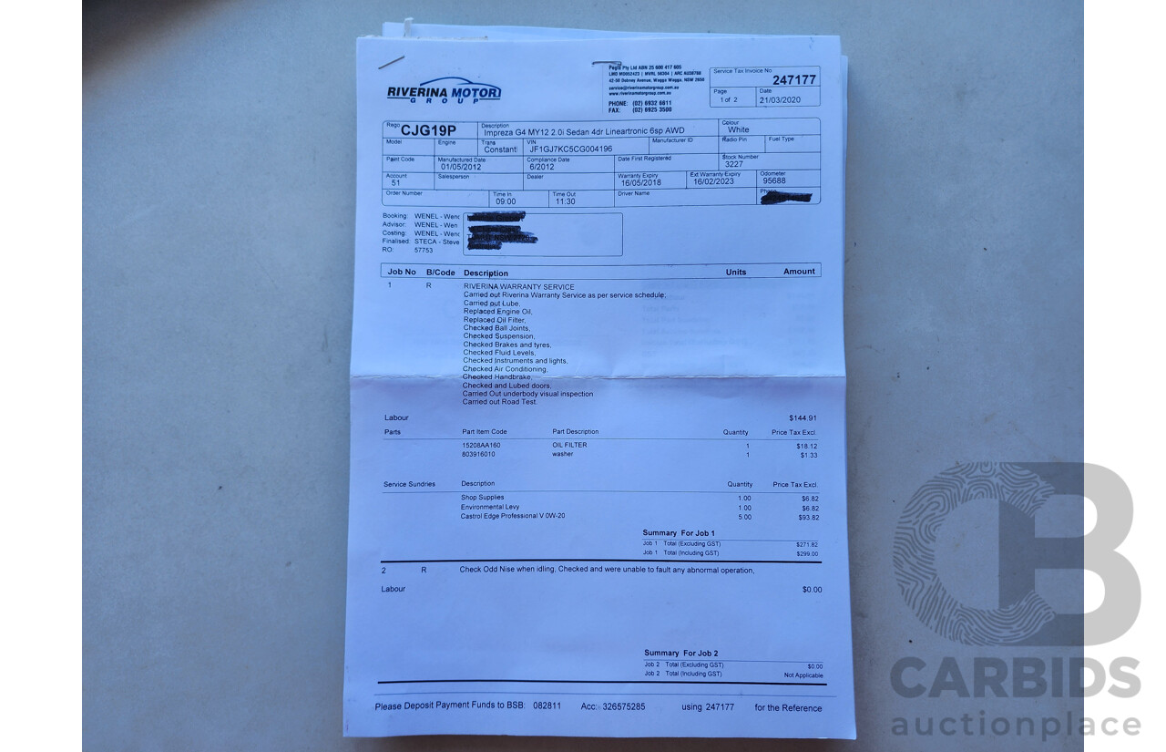 6/2012 Subaru Impreza 2.0i-L (awd) MY12 4d Sedan White 2.0L