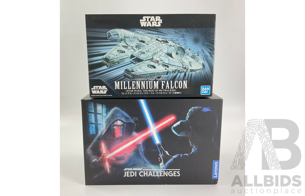Bandai Star Wars Rise of Skywalker Millennium Falcon, 1:144 Scale with Lenovo Star Wars Jedi Challengers Lightsaber and Head Set