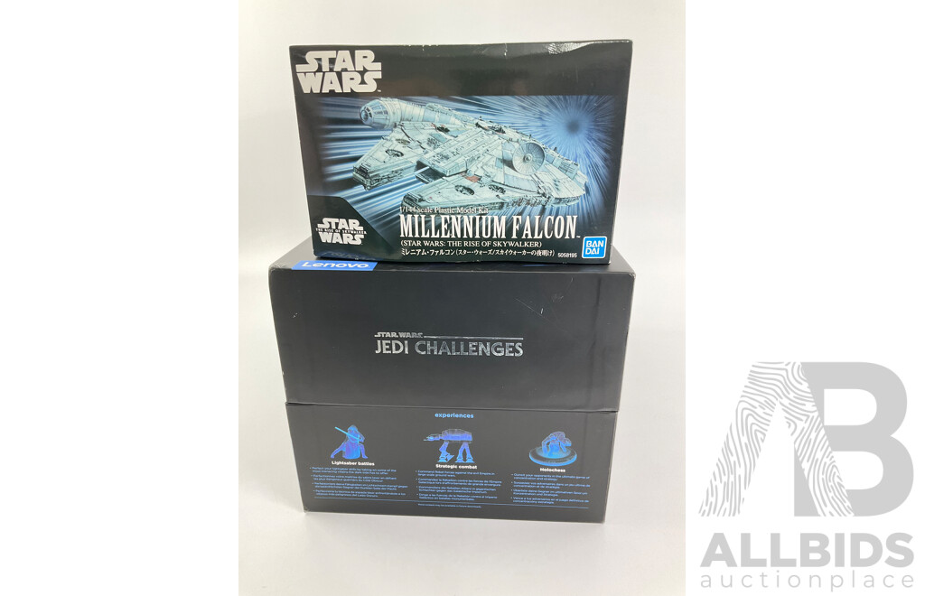 Bandai Star Wars Rise of Skywalker Millennium Falcon, 1:144 Scale with Lenovo Star Wars Jedi Challengers Lightsaber and Head Set