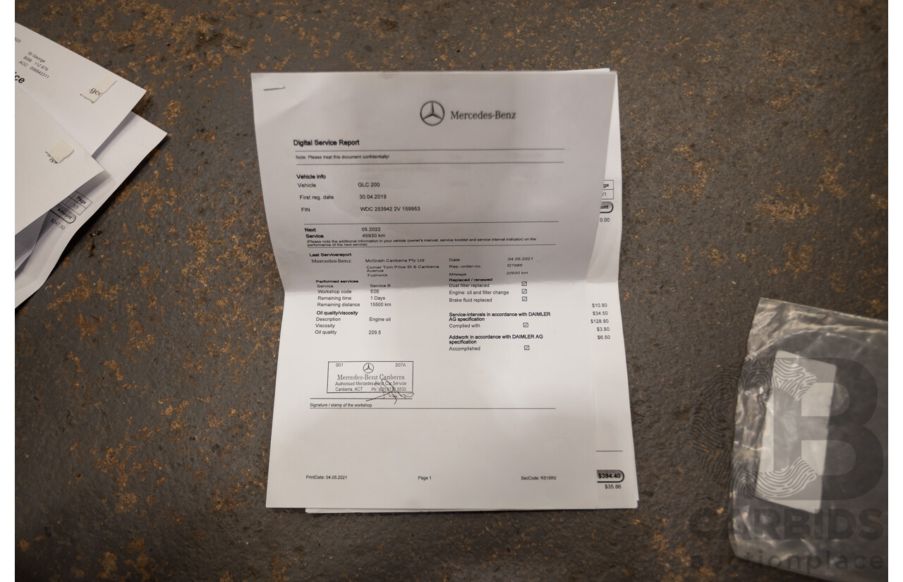 03/2019 Mercedes-Benz GLC200 (AWD) X253 MY19.5 4D Wagon Diamond White Turbo 2.0L