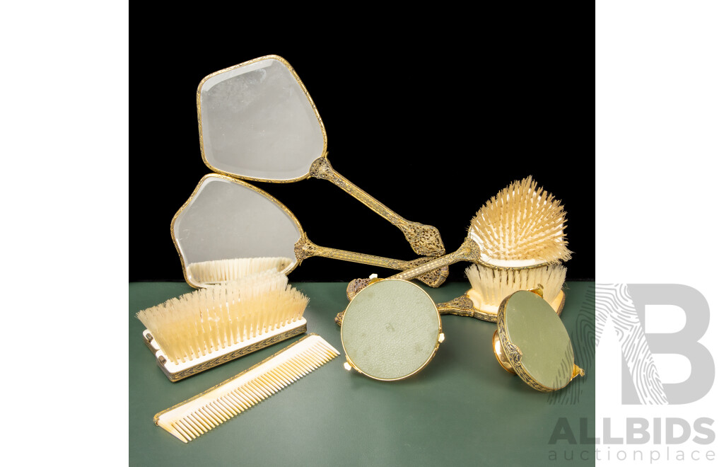 Edwardian Metal Framed Dressing Table Set with Tapestry Highlights