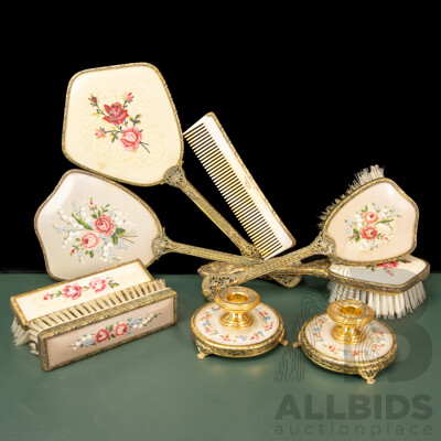 Edwardian Metal Framed Dressing Table Set with Tapestry Highlights