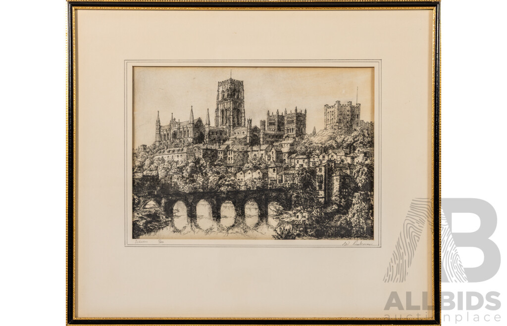 Walter Lishman (20th Century, British, 1900-1986), Durham, Editioned and Signed Etching, 40 x 45 cm (frame)